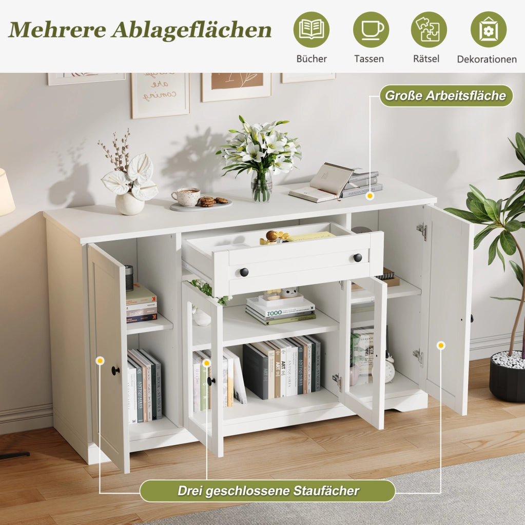 SIDEBOARD 4 ante e 1 cassetto 138x40x83 cm MDF bianco
