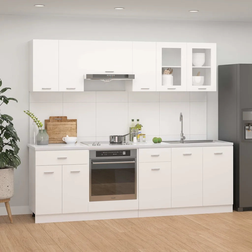 Set Armadi da Cucina 8 pz Lyon Bianco in Legno Multistrato