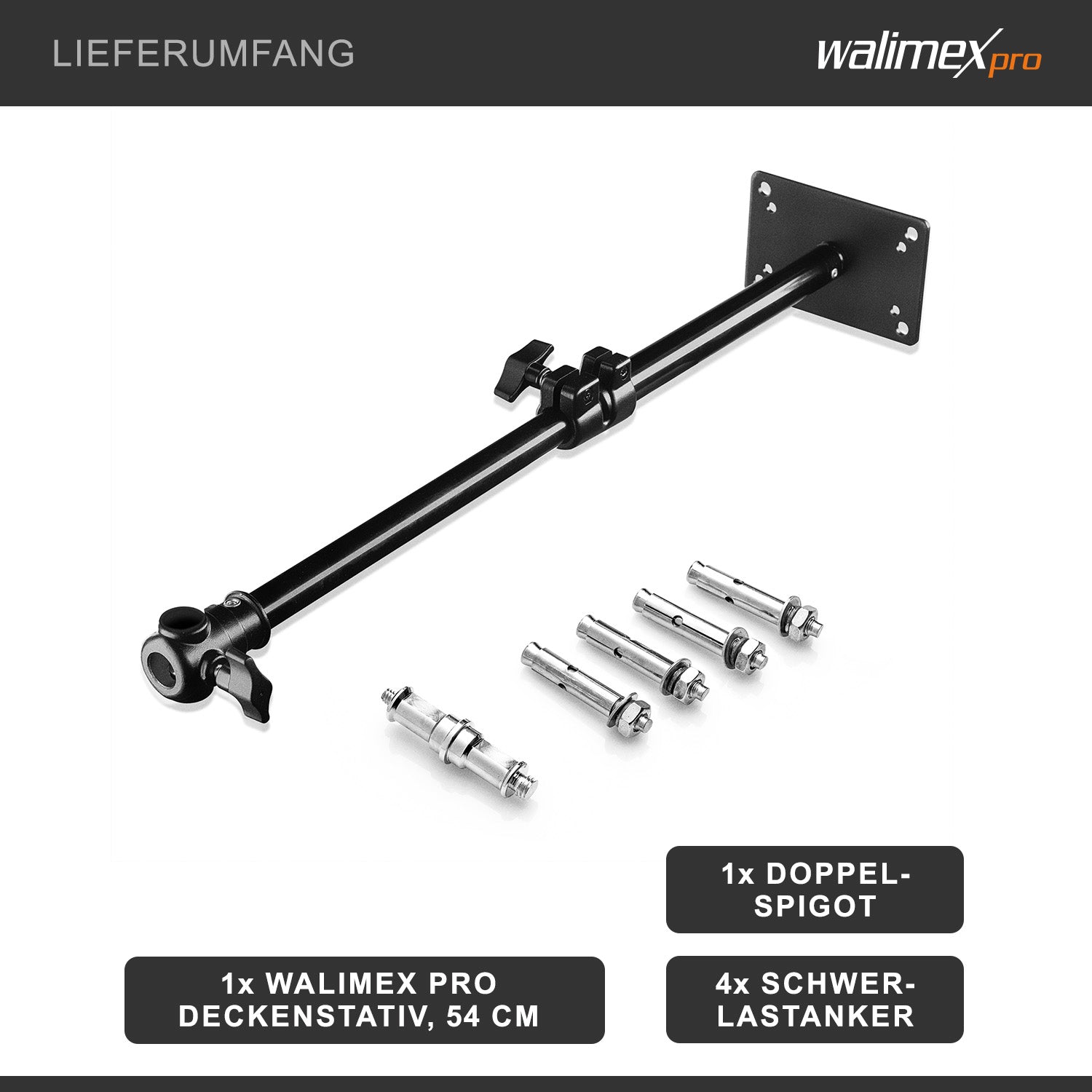 Supporto per luci a soffitto studio fotografico max 6 kg, Braccio estensibile 34-54 cm per faretti fotografici, softbox, videocamera