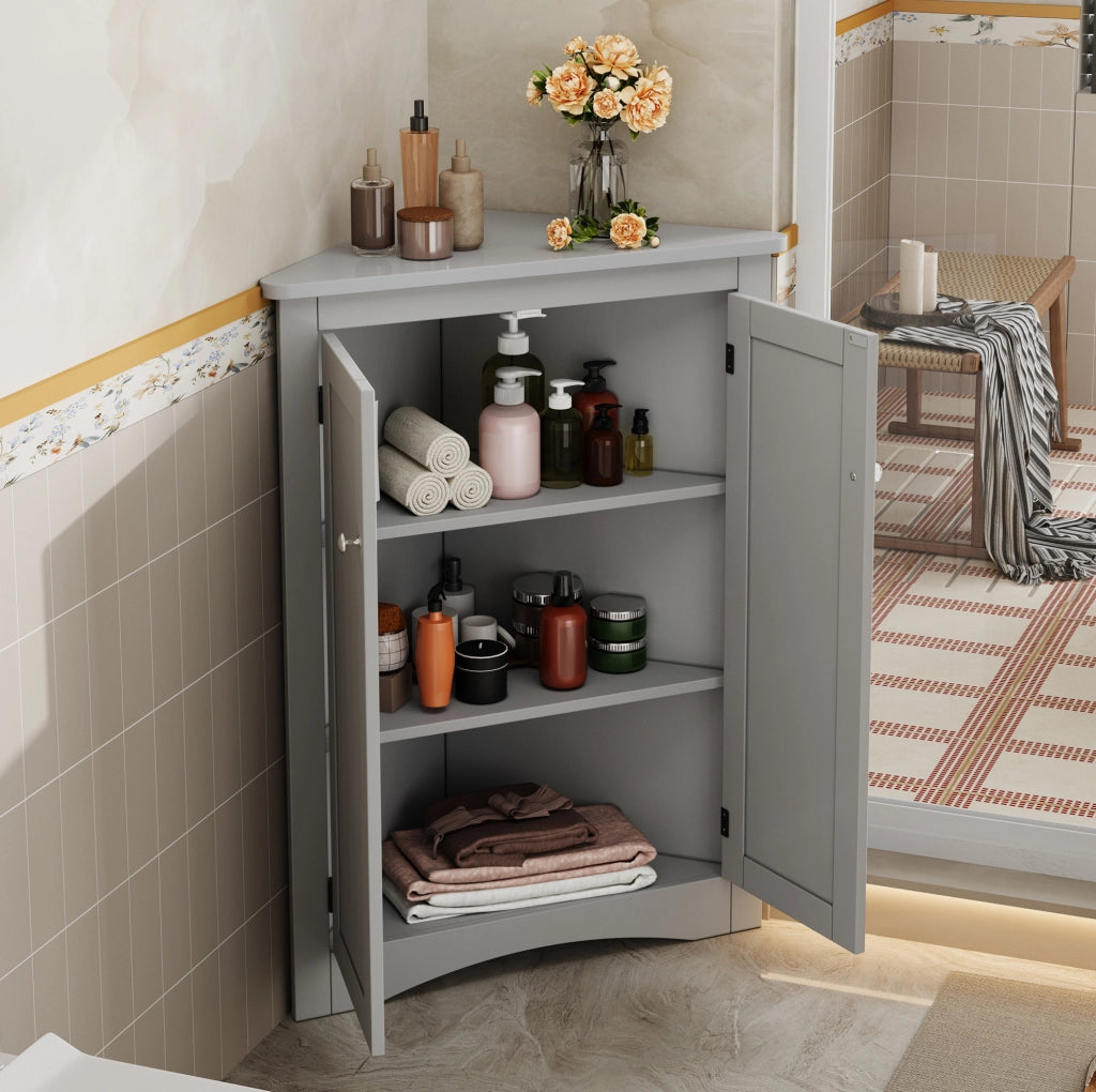 Mobile angolare grigio a 2 ante in MDF, 61,5 x 80 cm