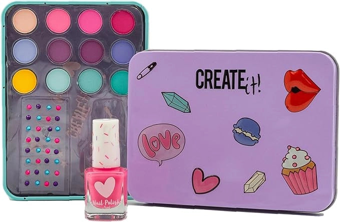 Set smalto e ombretti per bambini in scatola di latta,Create It,Eta 6+