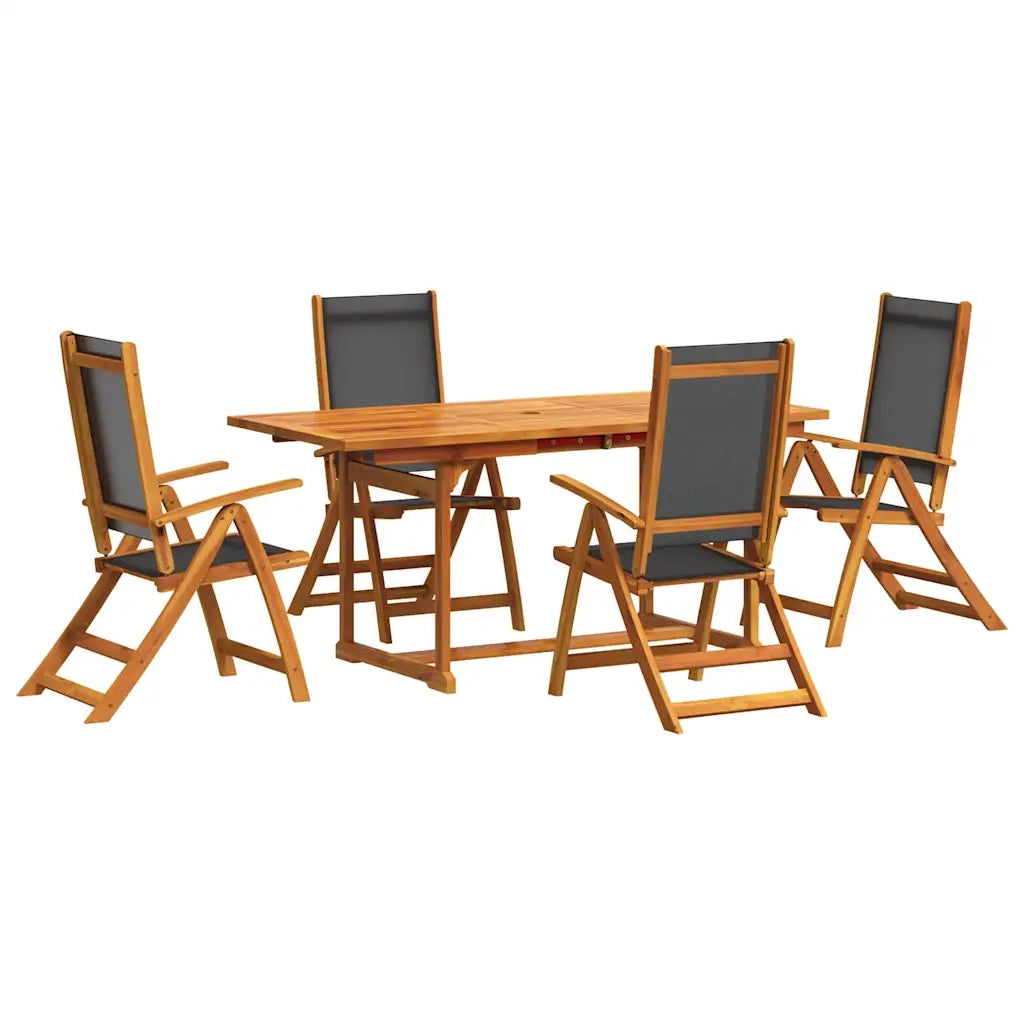 Set Pranzo da Giardino 5pz Legno Massello di Acacia e Textilene