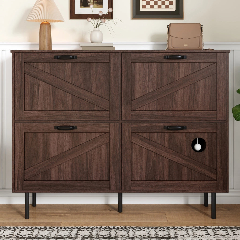 Scarpiera salvaspazio con 4 ante, 3 ribalte per 7¨C9 paia di scarpe, con gioco integrato per gatti, finitura Natural Walnut