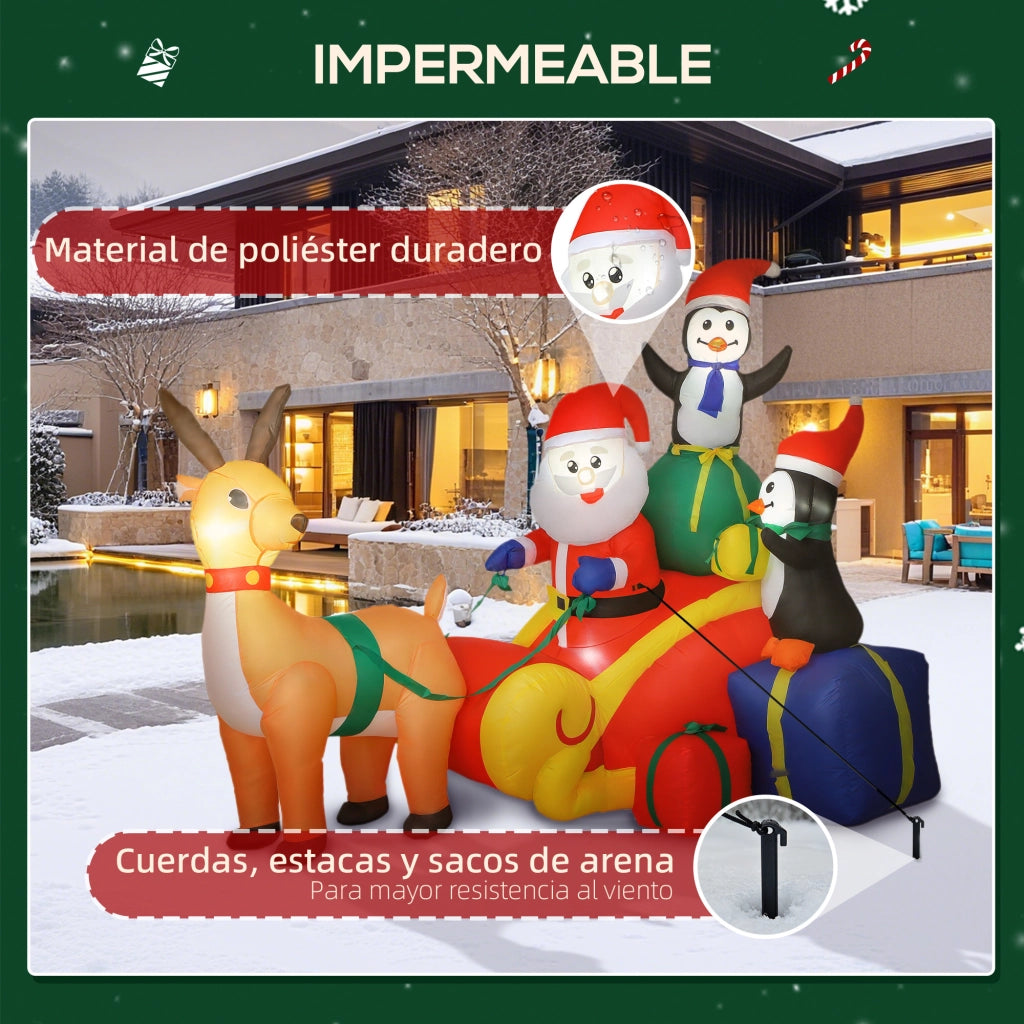 Pap¨¤ Gonfiabile Natale con Slitta e Luci LED ¨C zephmum ¨C 180x120x155 cm