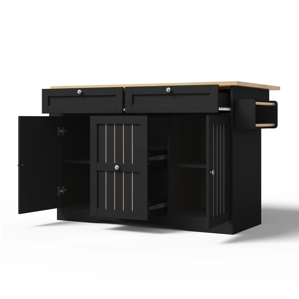 Isola cucina mobile pieghevole con piano estensibile, 2 cassetti verticali, 2 cassetti grandi e ruote frenanti