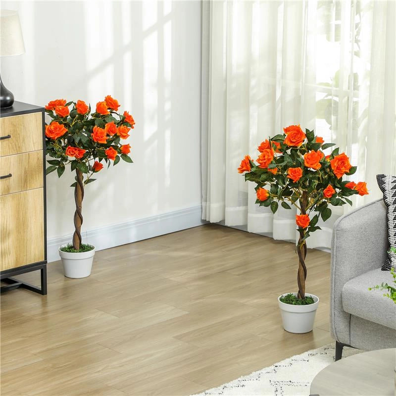 PIANTA FINTA DI CAMELIA DA 21 FIORI CON VASO RIEMPITO IN CEMENTO E MUSCHIO, Ï18X90 CM, ARANCIONE