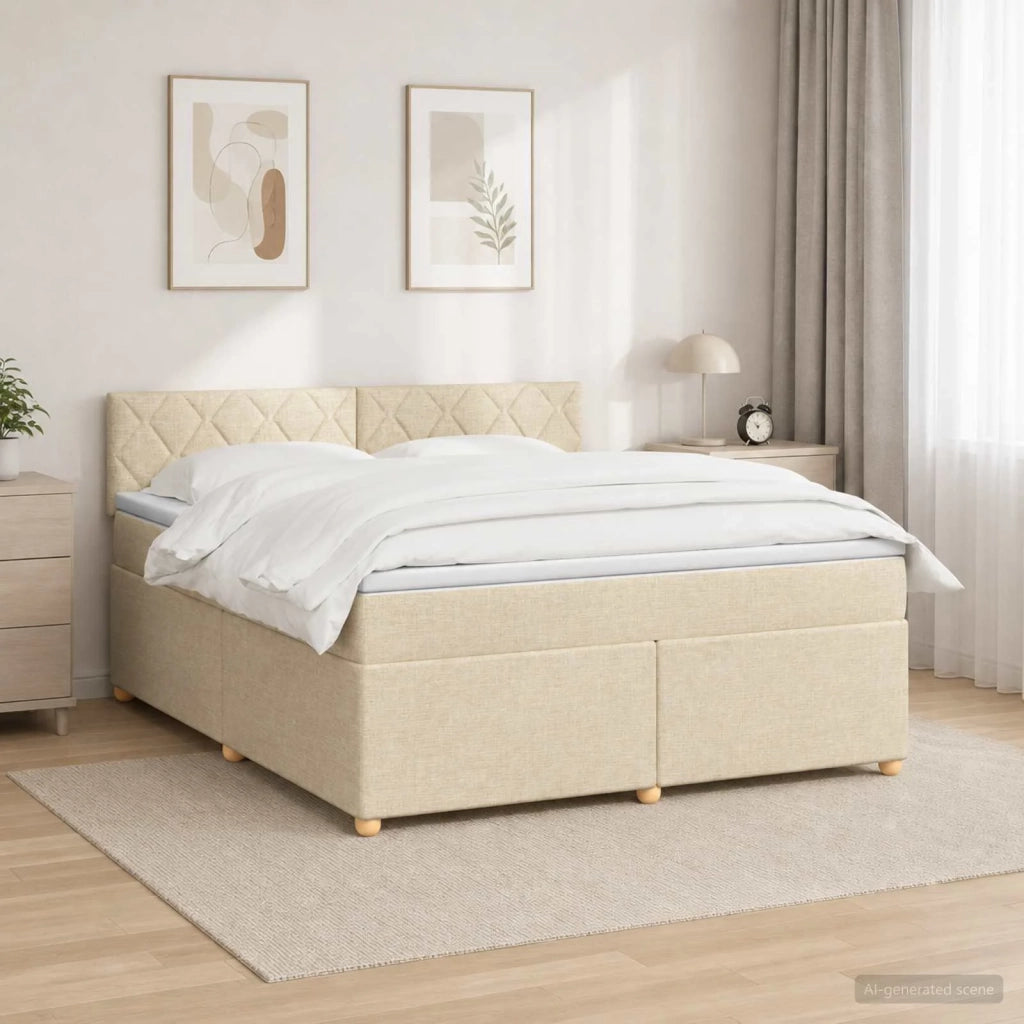 Letto box spring con materasso Crema 180 x 200 cm Tessuto 3452490