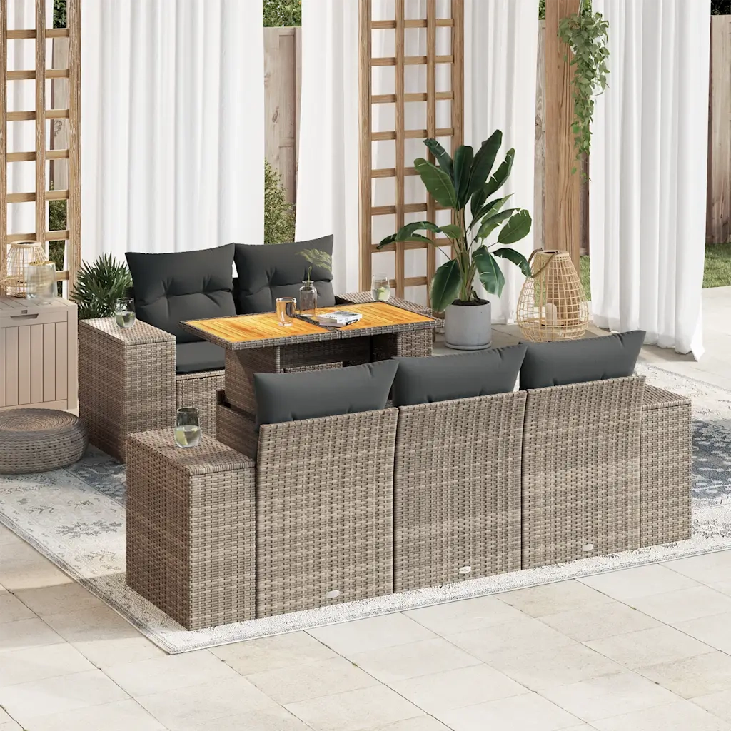 Set Divano da Giardino 6 pz con Cuscini Grigio in Polyrattan 3327329