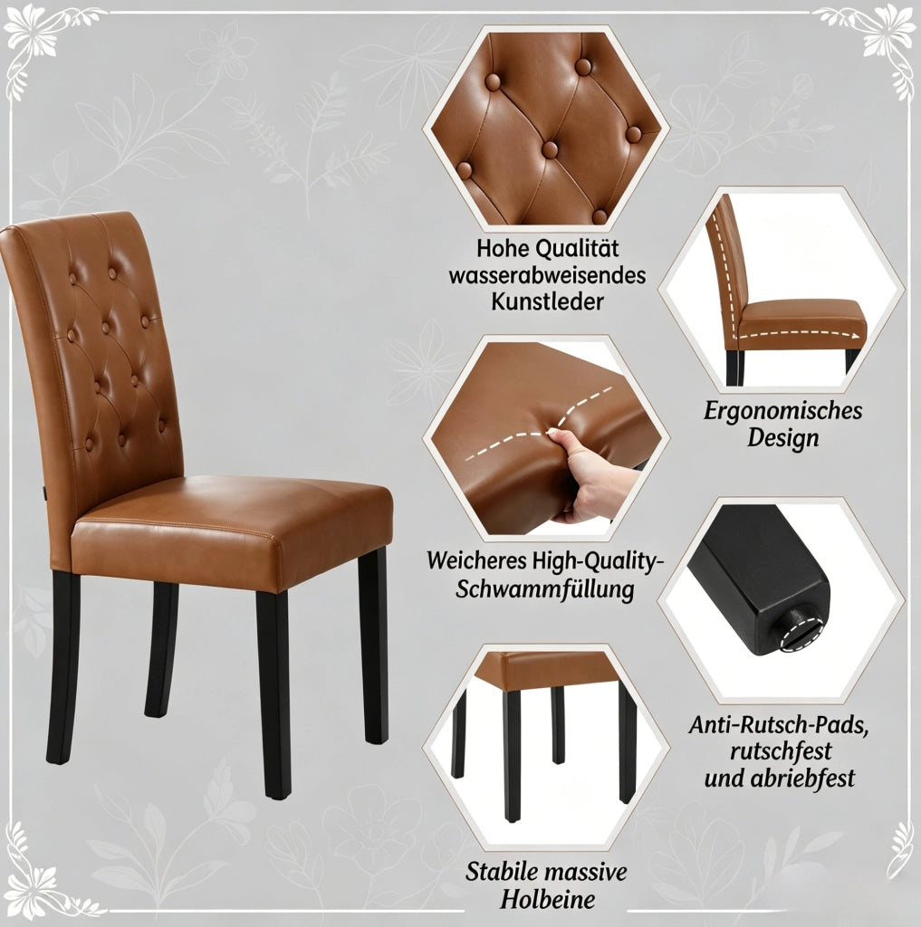 Sedia da pranzo 49 x 99 x 42 cm in similpelle marrone, set da 2