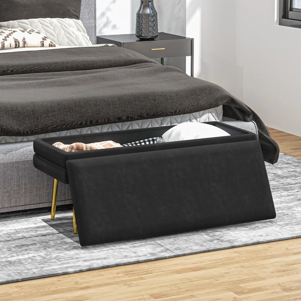 Divanetto con cassetti ¨C zephmum ¨C nero e dorato, velluto, 100x37.5x42 cm