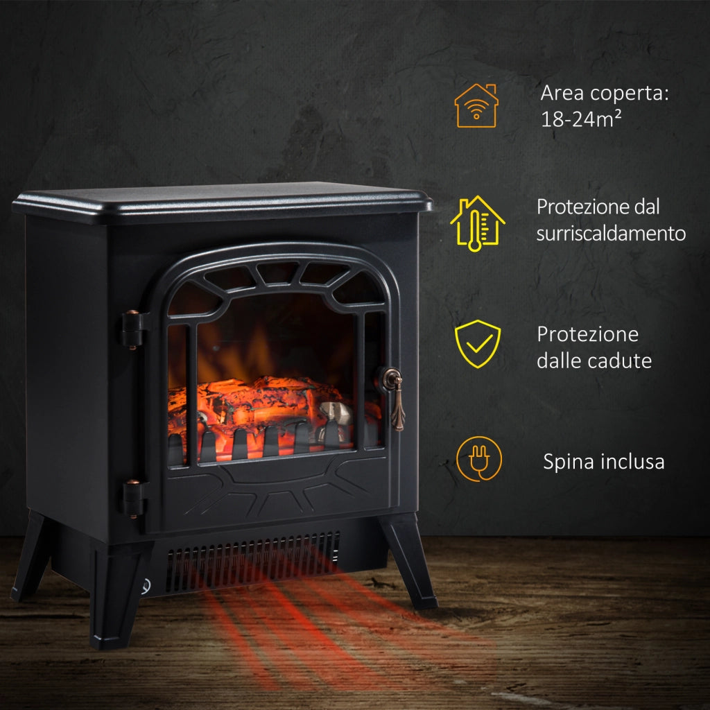 EasyComfort Camino Elettrico con Effetto Fiamma Regolabile, Caminetto Elettrico 925W/1850W con Temperatura Regolabile, Termostato, Protezione da Surriscaldamento, 36 x 25.5 x 41.5cm, Nero