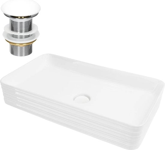 Wastafel inclusa con impianto di scarico bianco senza sovrappiatto 68x38x12 cm ceramica bianca 

Nota: ho rimosso "LuxeBath" e mantenuto le specifiche tecniche.