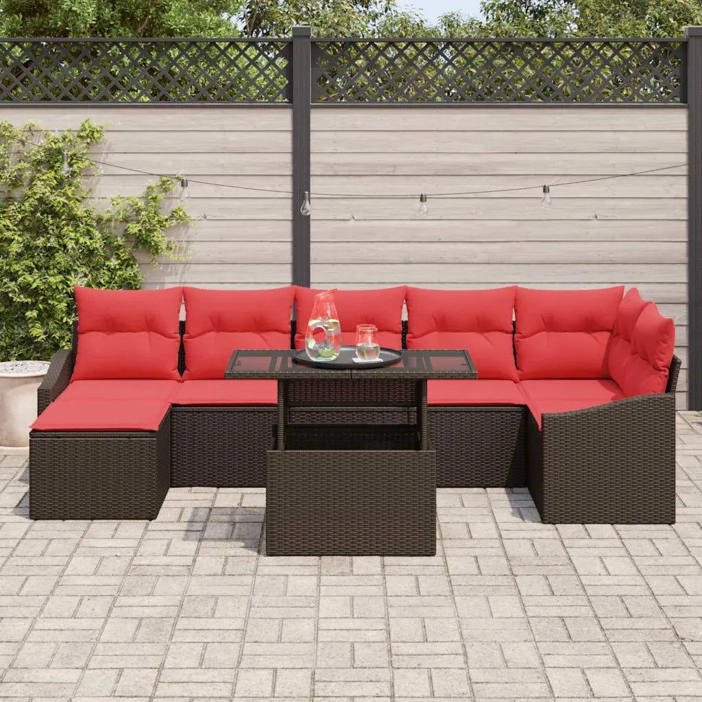 Set Divano da Giardino 8 pz Marrone e Rosso polyrattan 3349050