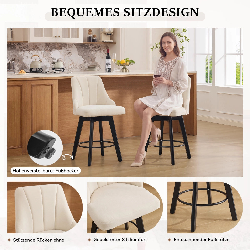 SGABELLO DA BAR Girevole 53 x 53,5 x 94,5 cm in Chenille Beige