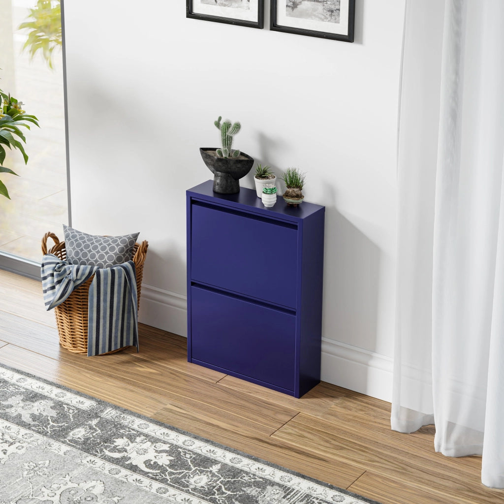 Scarpiera Sokndal con 2 Contenitori Ribaltabili Portascarpe in Metallo - Blu Notte [en.casa]