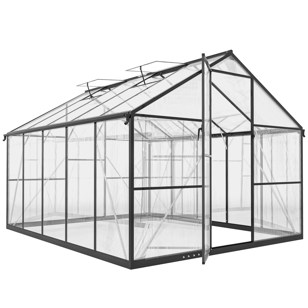 Serra per Orto 304x247x205 cm con Porta a Battente e 2 Finestre Regolabili in PC e Alluminio Nero
