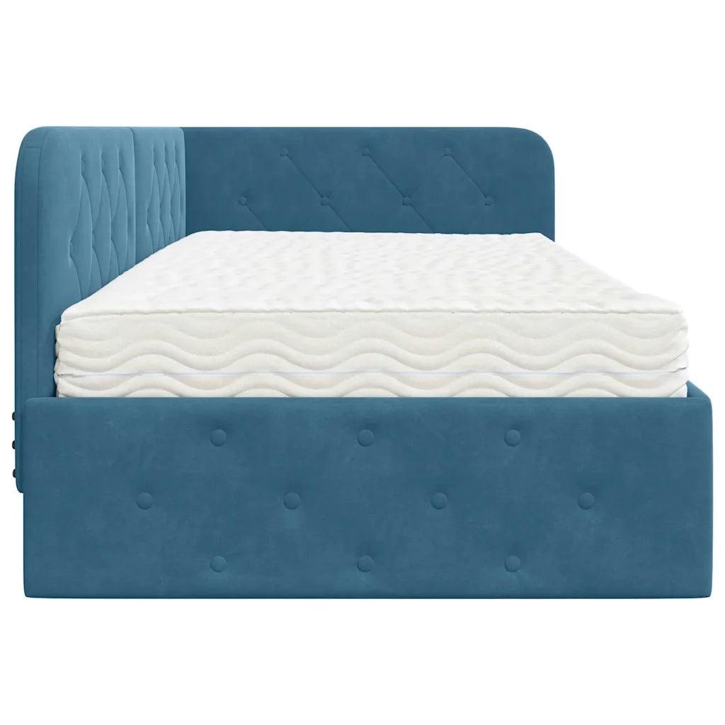 Cornice del letto ad angolo Blu 90 x 200 cm Velluto