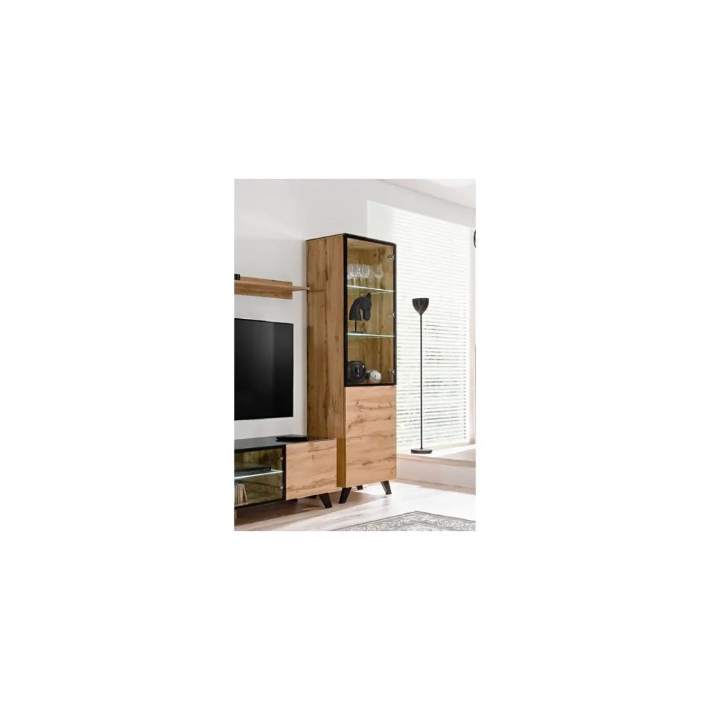 Vetrina TINO + LED, design scandinavo, mobile decorativo per soggiorno, modello piccolo