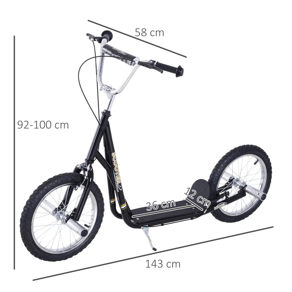 Scooter per bambini 5+ anni con ruote 16' pneumatici ¨C zephmum ¨C 143x58x92-100 cm nero