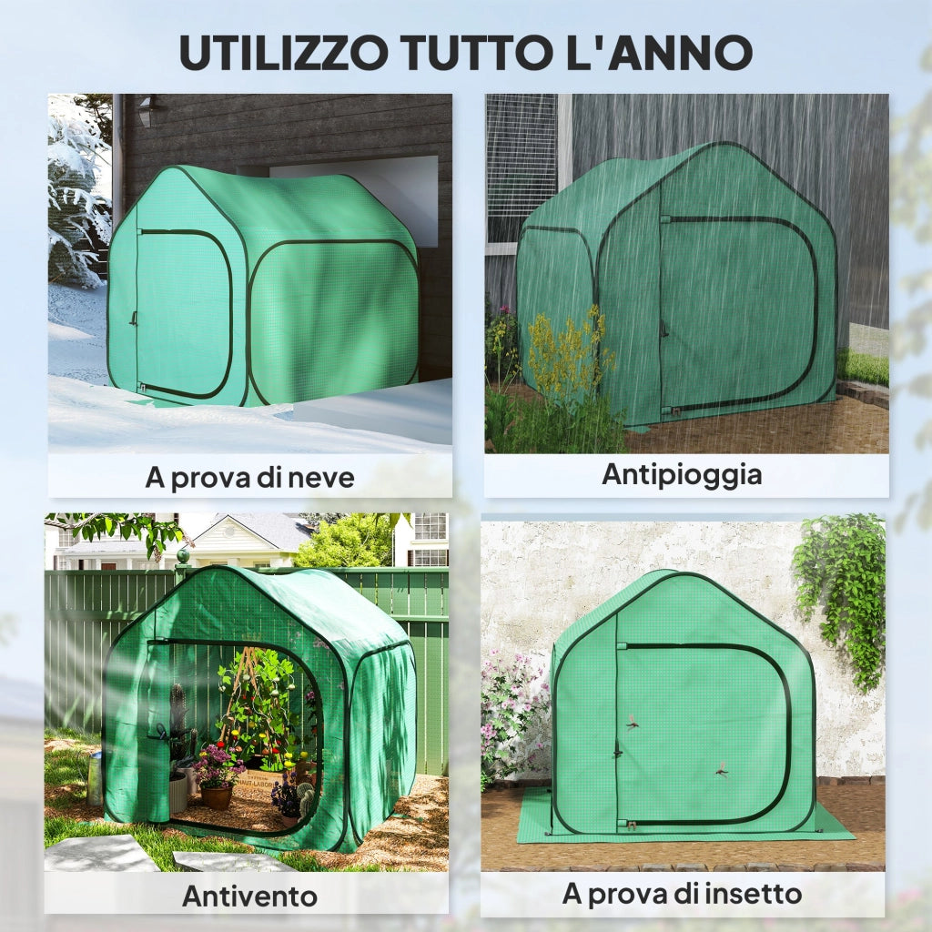 Serra a Casetta Pieghevole 150x148x148 cm con Ingresso a Cerniera Verde