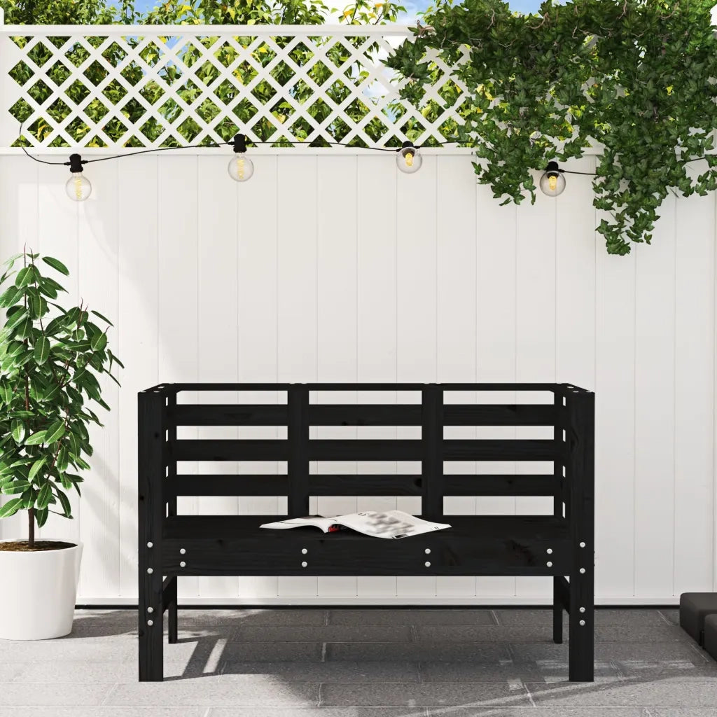 Panca da Giardino-Sgabello-Panca da esterno Nera 111,5x53x71 cm Legno Massello di Pino