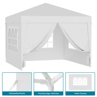 Gazebo 3 x 3 m in bianco con protezione UV 50+, tendone da giardino con lati rimovibili, tenda da festa con finestre, ad esempio per terrazze e festival