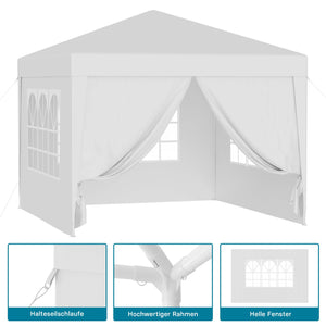 Gazebo 3 x 3 m in bianco con protezione UV 50+, tendone da giardino con lati rimovibili, tenda da festa con finestre, ad esempio per terrazze e festival