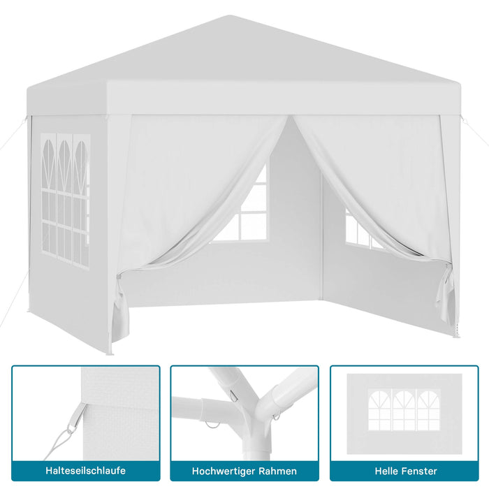 Gazebo 3 x 3 m in bianco con protezione UV 50+, tendone da giardino con lati rimovibili, tenda da festa con finestre, ad esempio per terrazze e festival