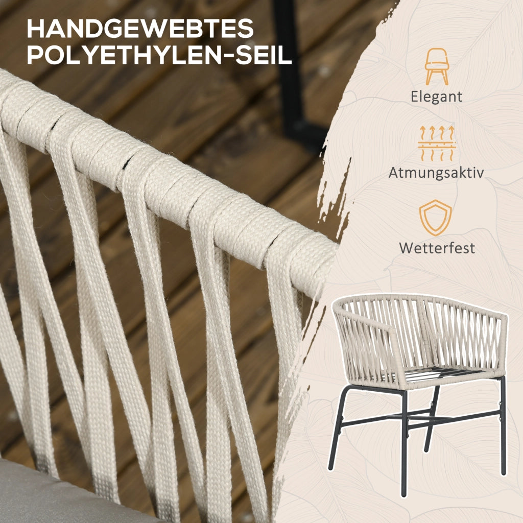 Set 2 Sedie da Giardino Stile Boho con Cuscini Sfoderabili e Struttura in Metallo Poltroncine da Esterno Beige