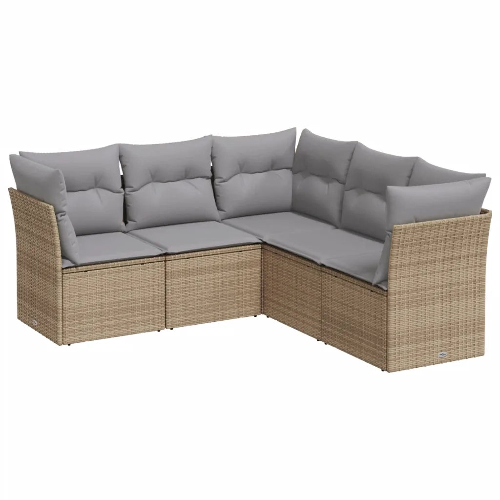 Set Divano da Giardino 5 pz con Cuscini Beige in Polyrattan 3217619