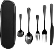 Set da cucina in acciaio inossidabile 5 pezzi - Set da tavola per 1 persona - Set da cucina per campeggio - Set da cucina per lavastoviglie - Incluso contenitore di trasporto