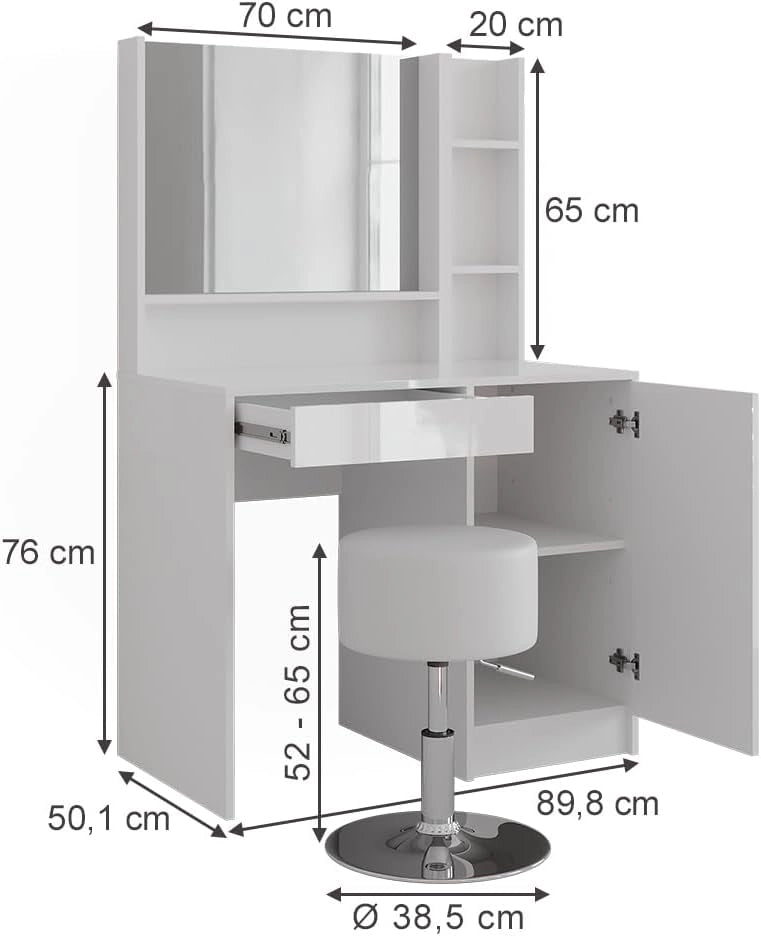 Tavolo da toeletta Sherry, Bianco/bianco lucido, 89.8 cm 4 parti