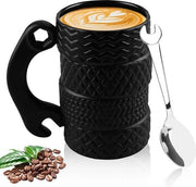 Caffè in grande contenitore 500 ml - Tazza ceramica a forma di cinghia con cucchiaio - Tazza da caffè per uomini - Amanti delle auto - Regalo per conducenti e meccanici.