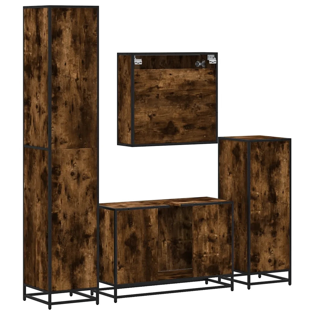 vidaXL Set Mobili da Bagno 4 pz Rovere Fumo in Legno Multistrato