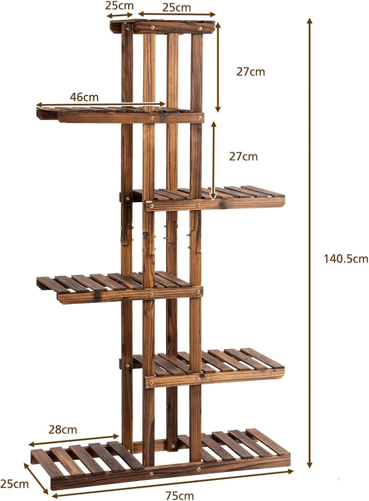 Scaffale Portapiante, Portafiori a 6 Ripiani a Scala in Legno, Design Robusto Elegante per Giardino/Soggiorno/Balcone/Cortile,(75x25x140,5 cm)