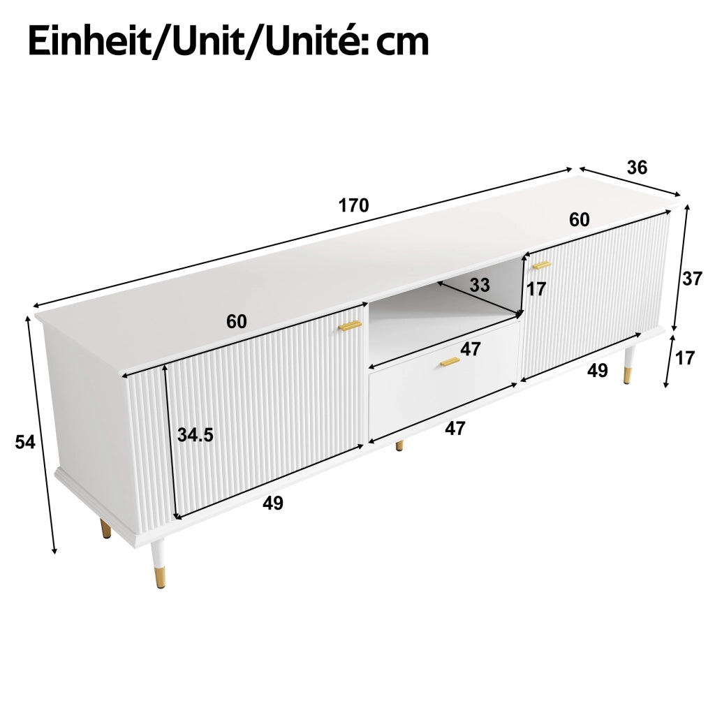 Mobile TV con 2 porte; 1 vano aperto; 1 cassetto e passacavi; per soggiorno; 170 × 36 × 54 cm