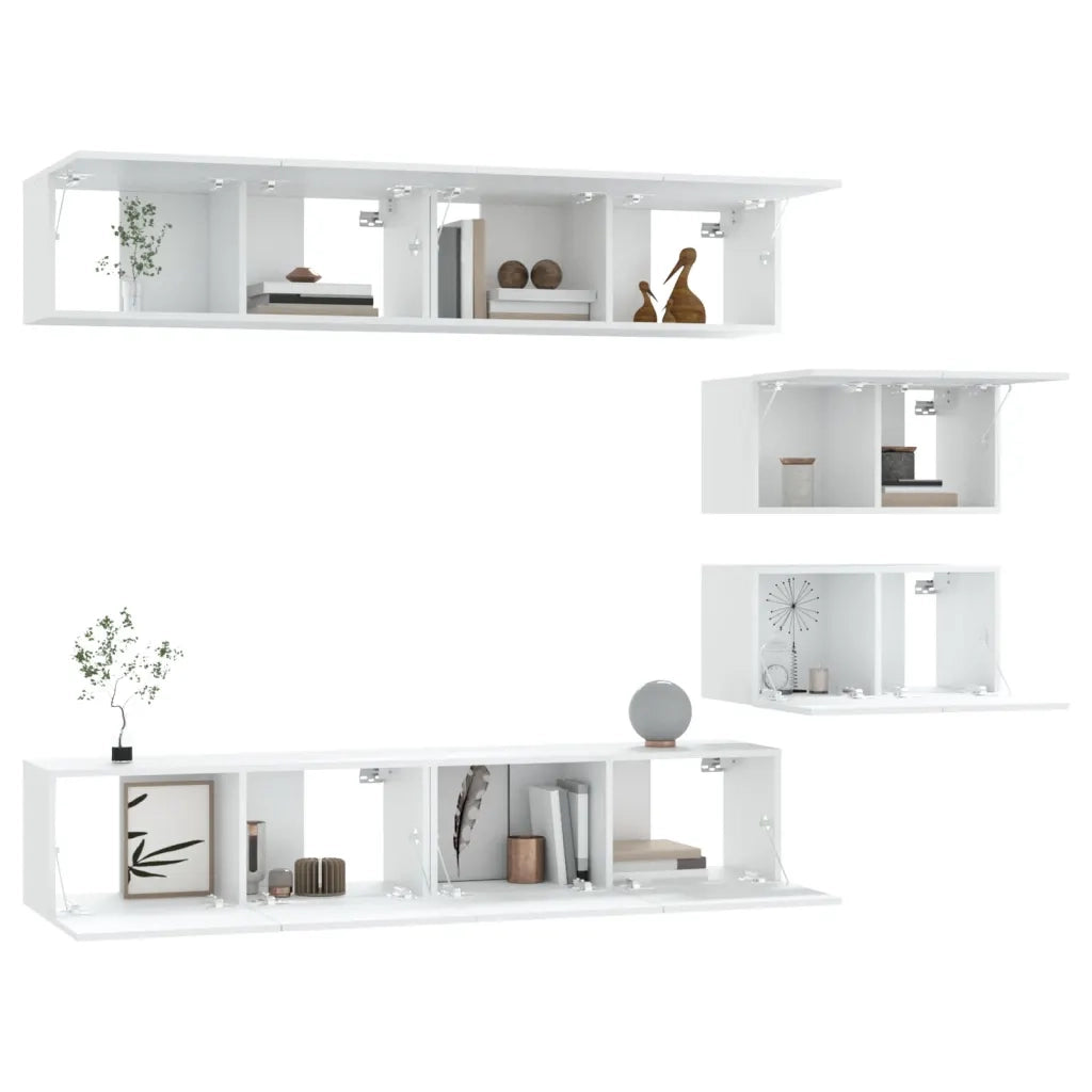 Set di Mobili Porta TV 6 pz-Credenza per TV Bianco in Legno Multistrato 220602