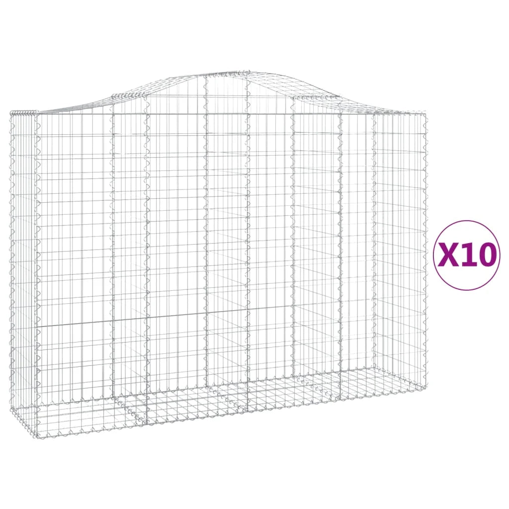 Cestini gabbioni recinzione a gabbia muro di contenimento ad arco 10 pezzi 200 x 50 x 140/160 cm ferro zincato argento 02_0040239