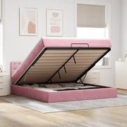 Struttura Letto Pouf con Materasso Rosa 160x200 cm in Velluto