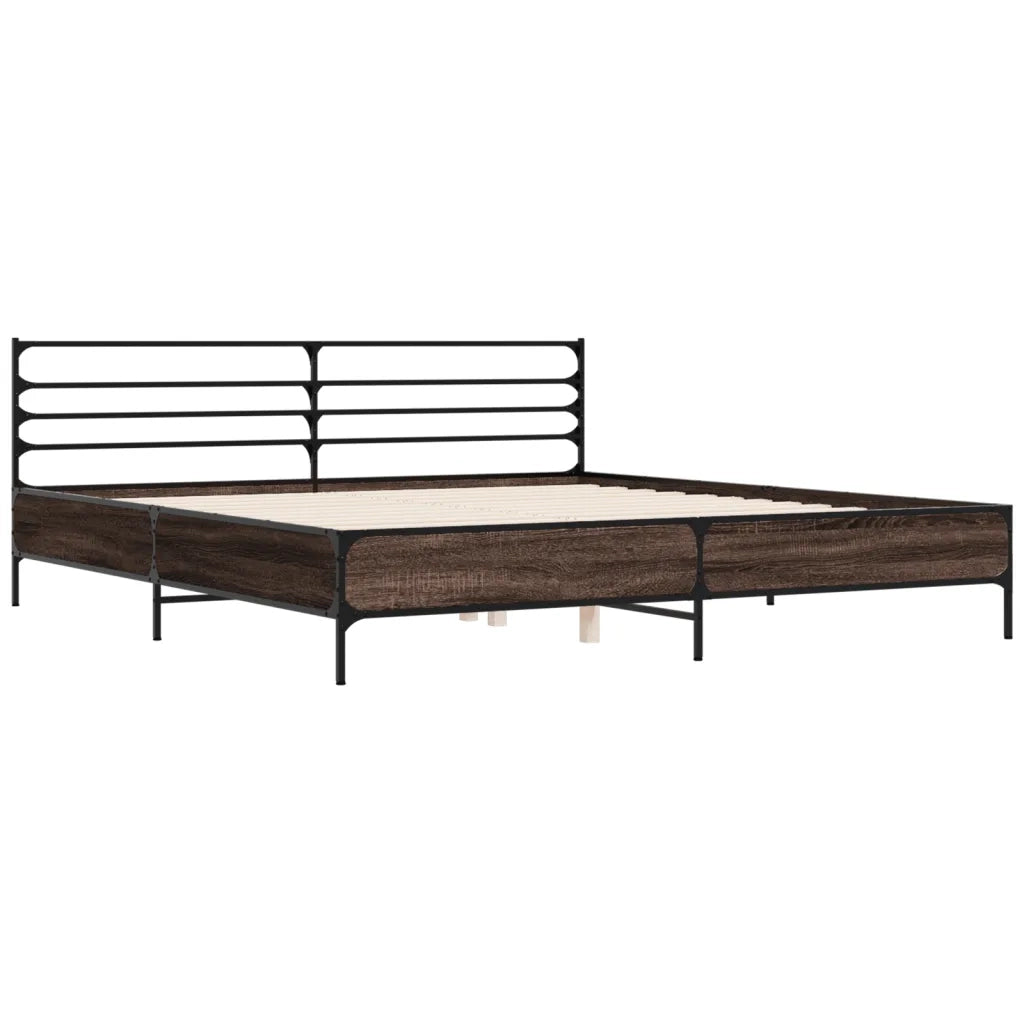 Letto matrimoniale | Letto per adulti | Giroletto Rovere Marrone 180x200cm in Legno Multistrato Metallo