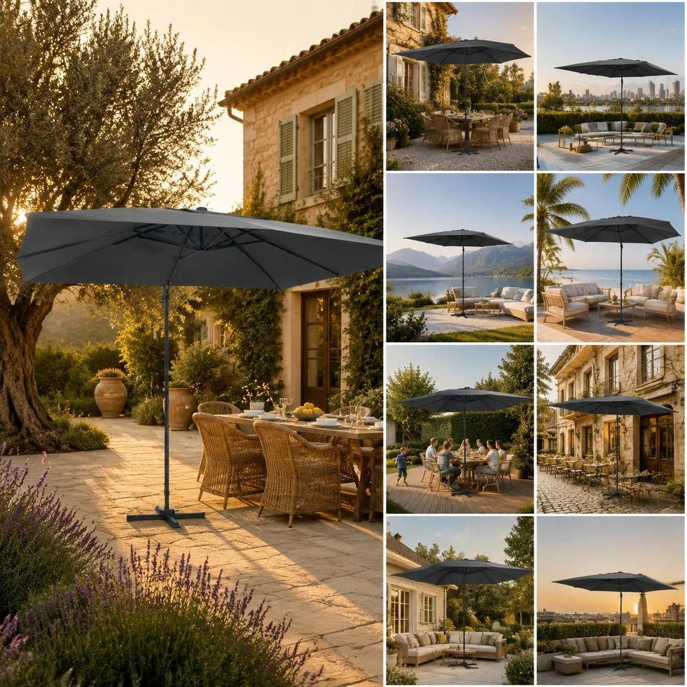 Parasol With LED Lighting, Aluminum Mast, 400x300 Cm, Anthracite