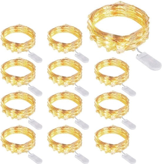 Decorazione di Natale all'aperto - Filo di luce con 20 led - Alimentato a batteria - 2 m di filo di rame - Impermeabile - Festa di matrimonio DIY festival - Caldo bianco