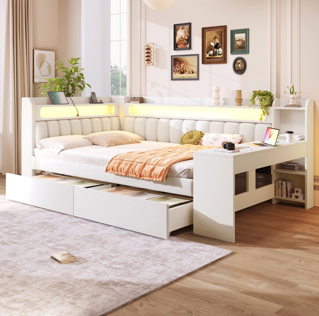 Daybed 140x200 con scrivania, 2 cassetti, USB e luci LED