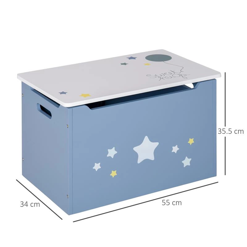 CASSAPANCA BAULE PORTAGIOCHI IN LEGNO BLU E BIANCO PER CAMERETTA BAMBINI