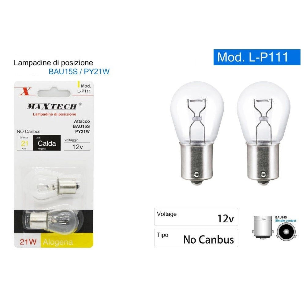 Trade Shop - Lampadine Posizione Auto Bau15s / Py21w 12v Luce Calda Alogena No Canbus L-p111 -