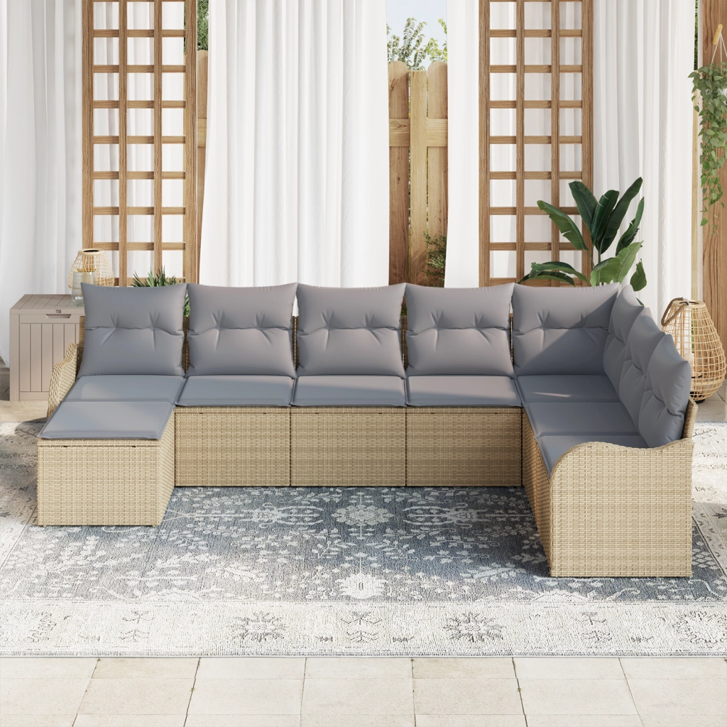 Set divano da giardino vitaXL 8 pezzi con cuscini Beige Polyrattan