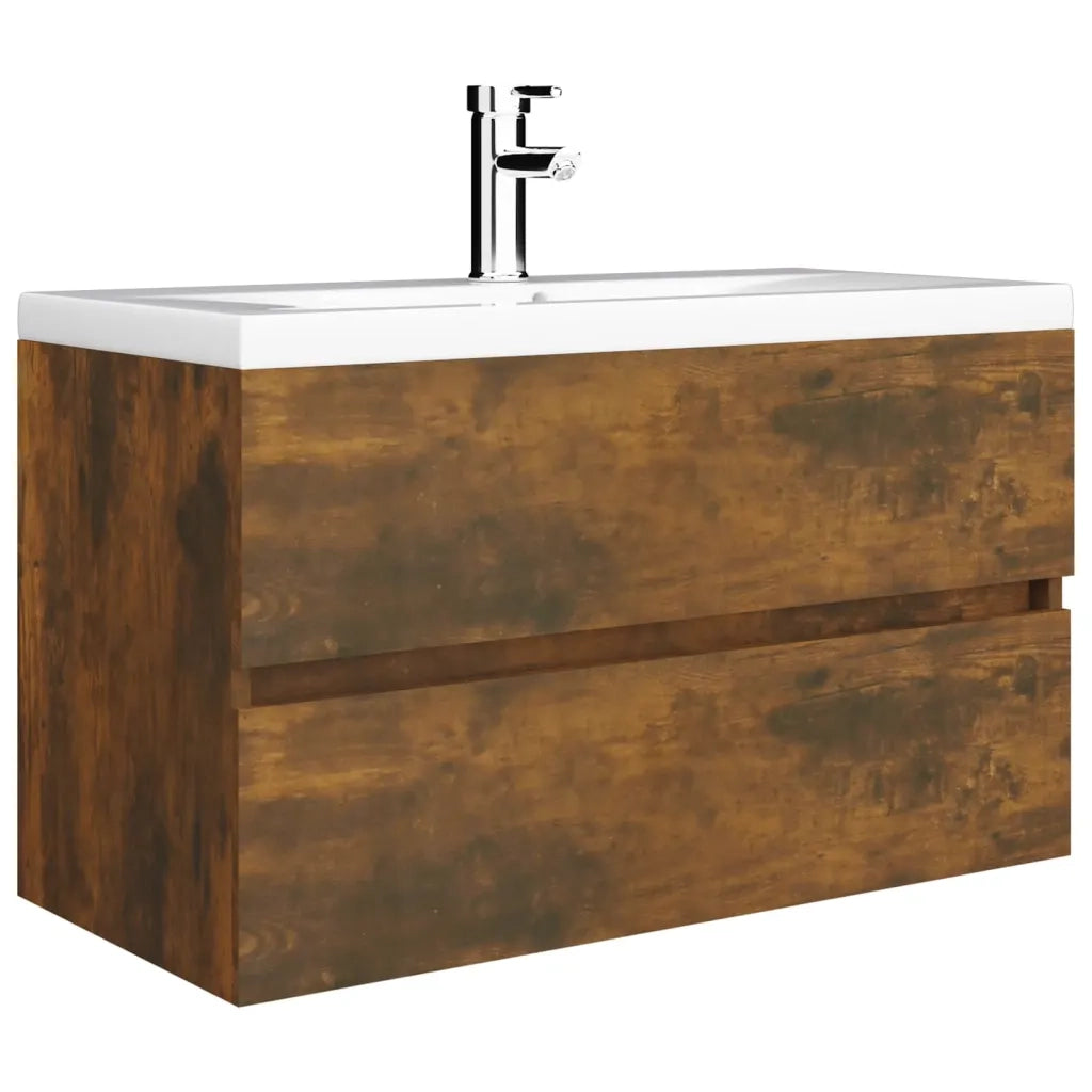 Mobile Bagno con Lavabo Integrato Rovere Fumo Legno Multistrato 3120345