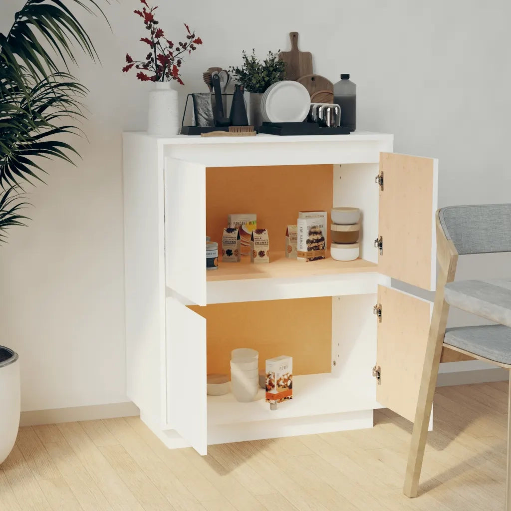 Credenza | Madia | Buffet da pranzo | Armadio da pranzo Bianca 60x34x75 cm in Legno Massello di Pino