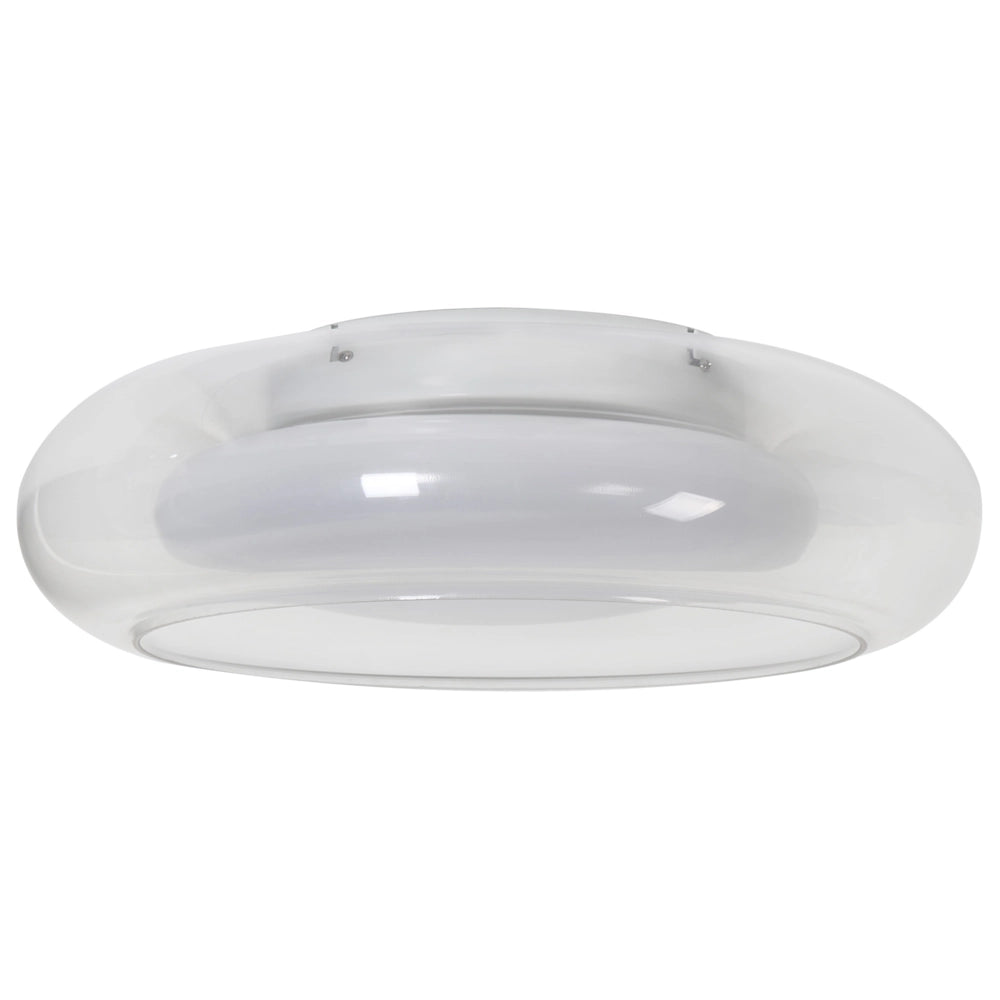 Lampada da soffitto con luci LED integrate, paralume in vetro a forma di anello, base in metallo con dimmer trasparente