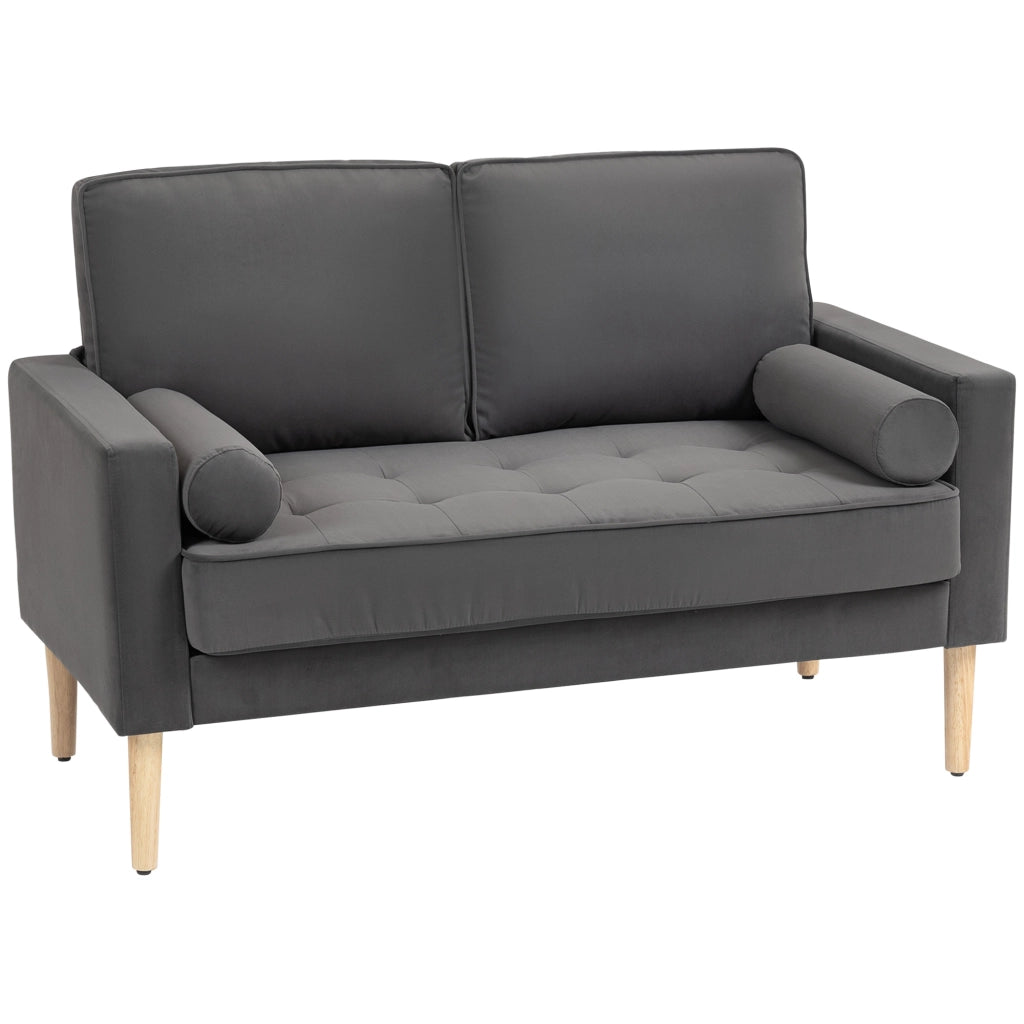 Divano 2 posti in velluto grigio ¨C Xylo ¨C 127 cm con cuscini imbottiti e schienale capitonn¨¦